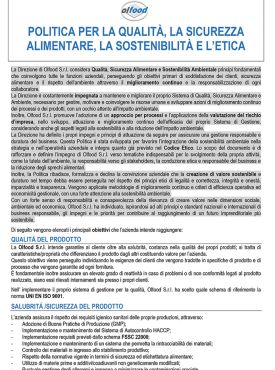Politica Qualità, Sic alimentare, sost, etica